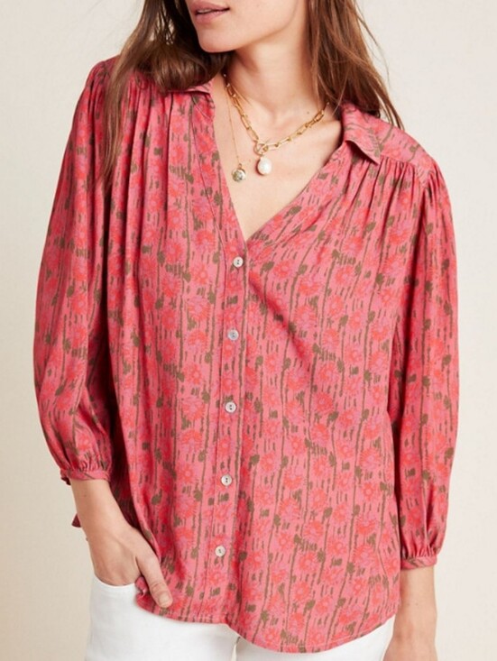 Anthropologie Tops - Porridge by Anthropologie Kat Buttondown Blouse Raspberry Pink Size M Women's